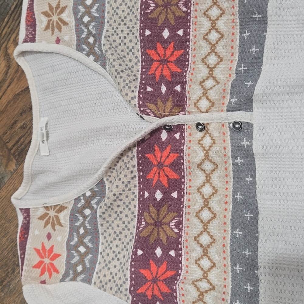 Maurices Fair Isle Cream and Gray Button Down Shirt - Picture 2 of 5